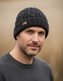 Aran Cable Knit Turnup Hat - Charcoal