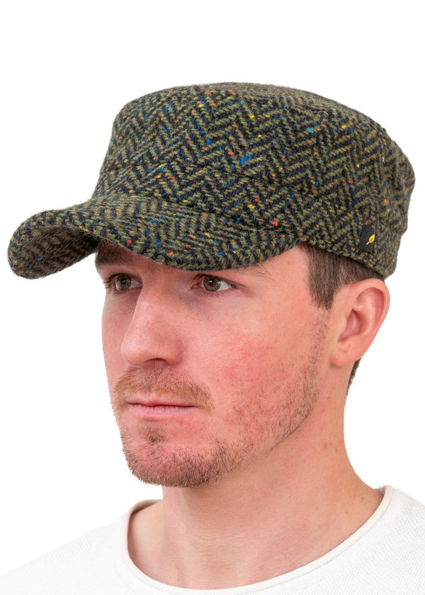Green Cadet Cap | Donegal Tweed Military Style Cap