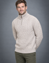 Men's Aran Half Zip Sweater - Parsnip | 100% Merino Wool | Cable Knit