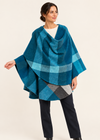 John Hanly Lambswool Cape | Turquoise Blue Check
