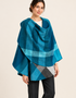 John Hanly Lambswool Cape | Turquoise Blue Check