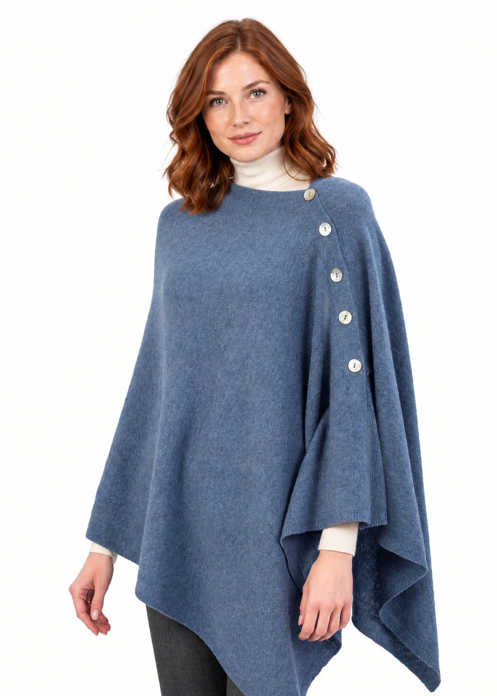 Cape with side buttons, angled pose