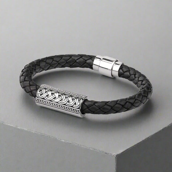 Silver Celtic Knot Leather Bracelet