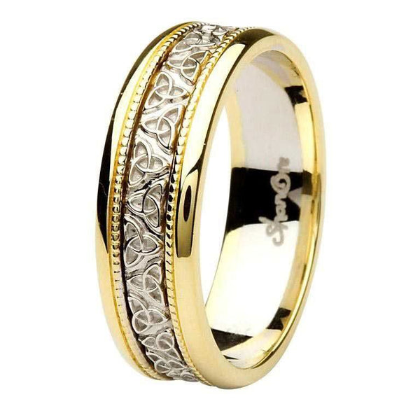 Gents Celtic Trinity Knot Two Tone Gold Wedding Ring