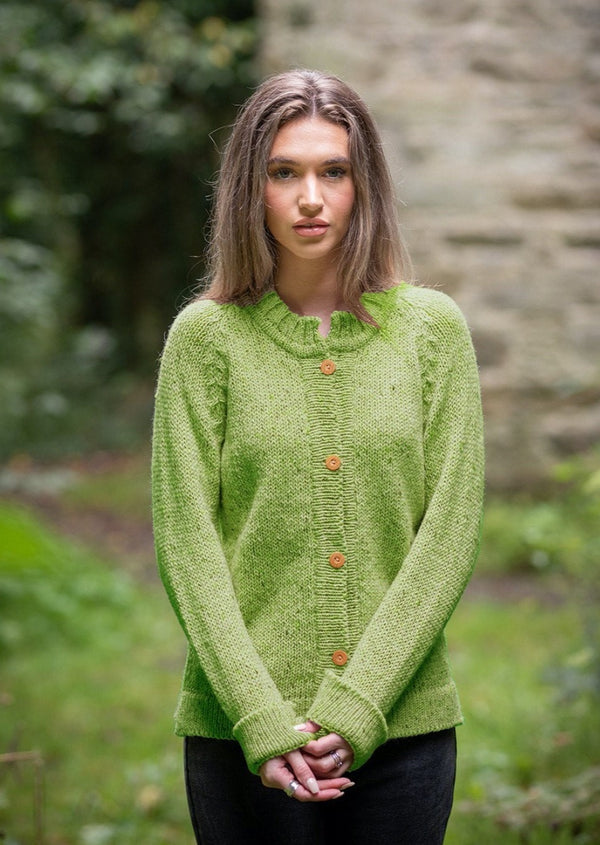 Ladies 4 Button Donegal Wool Cardigan - Green
