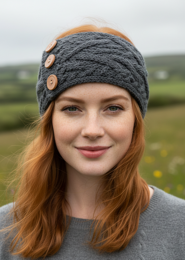 Women's Aran Button Headband | Slate Grey