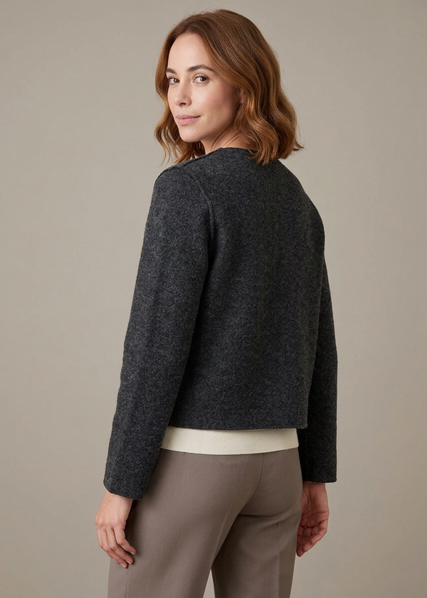 Women's Aran Pure New Wool Cropped Jacket | Charcoal 