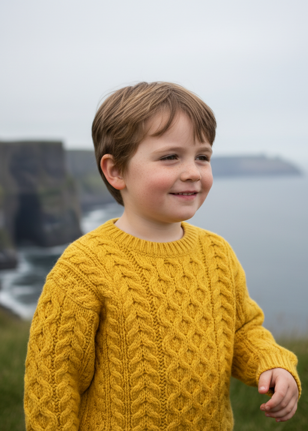 Children's Sunflower Aran Sweater - Detail View