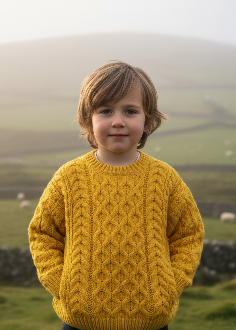 Children's Sunflower Aran Sweater - Lifestyle Close-up
