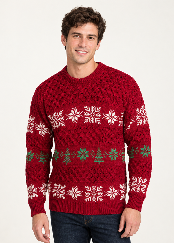 Unisex Aran Christmas Crew Neck Merino Wool Sweater