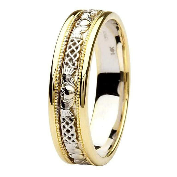 Gents Two Tone Gold Claddagh Wedding Ring