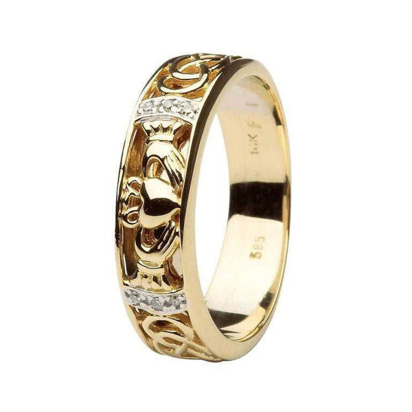 Gents Gold Diamond Claddagh Wedding Ring