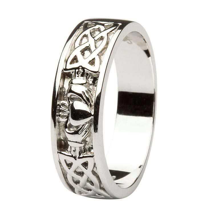 Gents White Gold Claddagh Wedding Ring