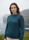 Aran Cable Knit Merino Wool Sweater - Bermuda Blue | Irish Crafted