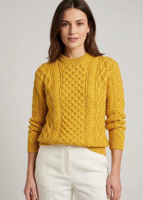 Women's Aran Sweater - Sunflower | 100% Merino Wool | IrelandsEye
