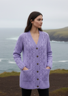 Coastal cliff Lavender Aran Long Line Cardigan | Irish Cable Knit