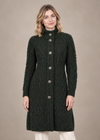 Aran Cable Signature Coat | Army Green | 100% Merino Wool | Made in Ireland