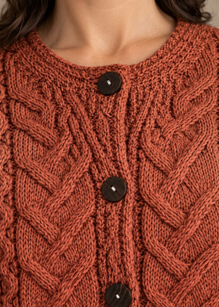 Copper cardigan knit and button detail