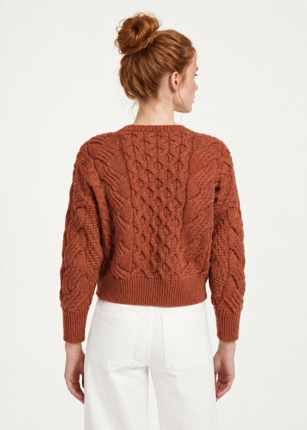 Crop Cable Knit Merino Wool Aran Sweater | Copper