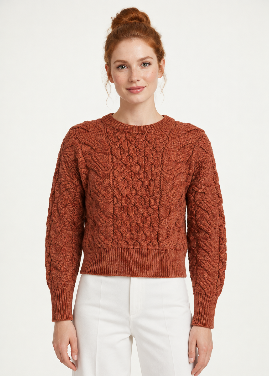Crop Cable Knit Merino Wool Aran Sweater | Copper