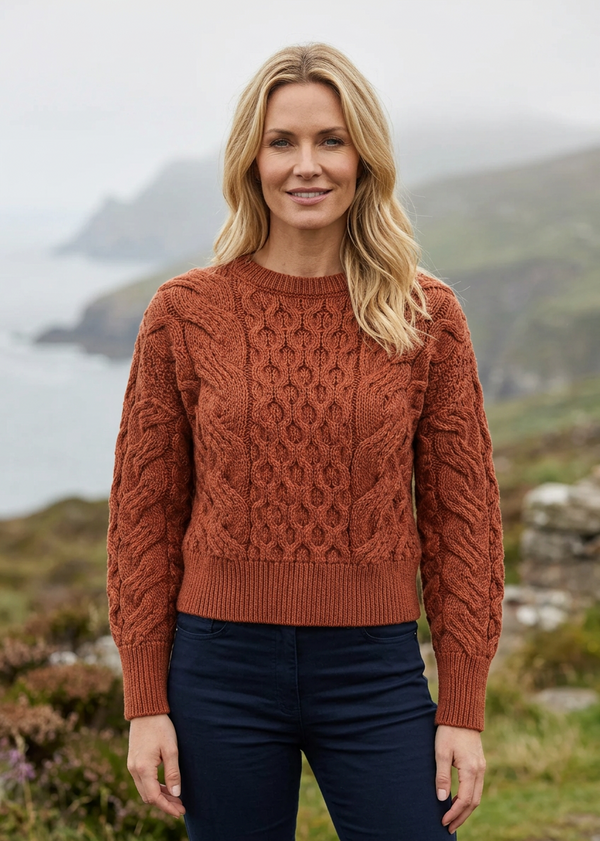 Crop Cable Knit Merino Wool Aran Sweater - Clearance