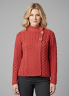 Aran 3 Buttons Trellis Cardigan | Coral