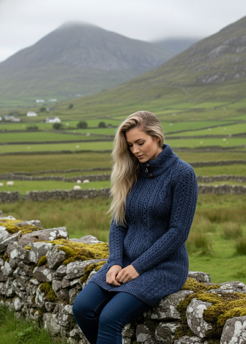 Aran Long Fitted Coat | Denim Marl 