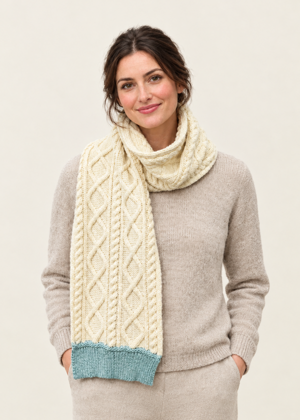 Two Tone Aran Scarf | Mermaid & Natural