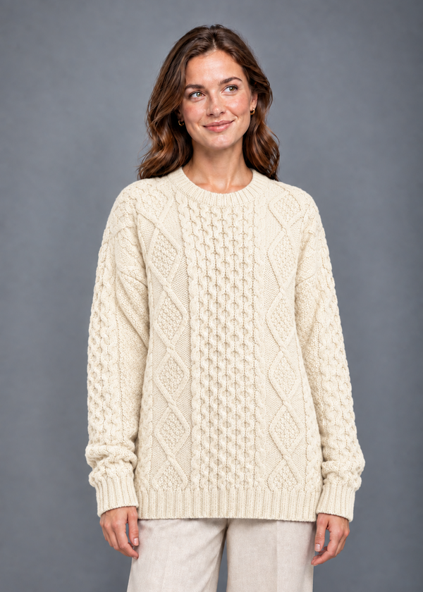 Cream oversized sweater, front-facing pose