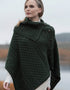 Aran Tipperary Cowl Neck Poncho - Green Merino Wool Cable Knit