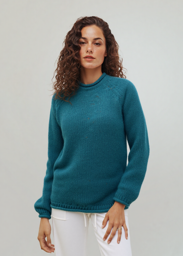 Ladies Roll Neck Fisherman Sweater | Turquoise