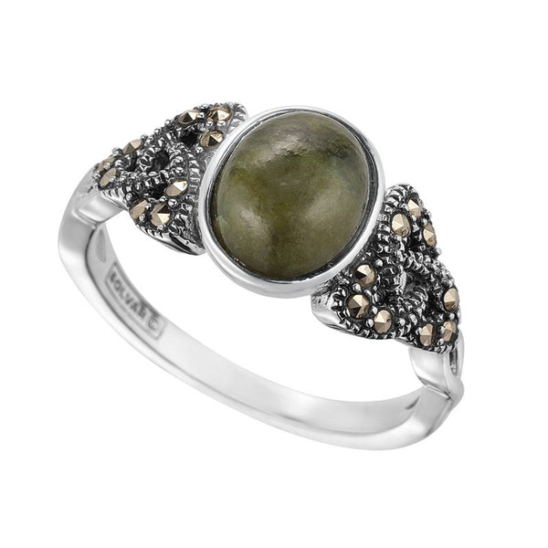 Connemara Marble Marcasite Trinity Knot Ring