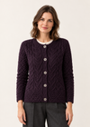 Women's Aran Cable Knit Cardigan | Dark Purple