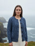 Ladies Aran Cardigan in Denim Blue | Irish Merino Wool