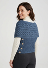 Ladies Merino Wool Cable Crossover Aran Button Wrap | Denim
