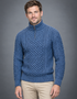 Aran Merino Wool Half Zip Sweater | Denim