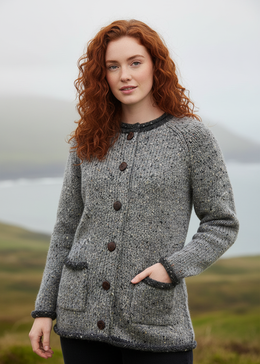 Donegal Ladies' Raglan Cardigan | Grey Charcoal