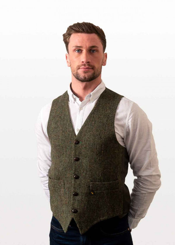 Donegal Tweed Green Waistcoat - Premium Irish Heritage - Hatman of Ireland