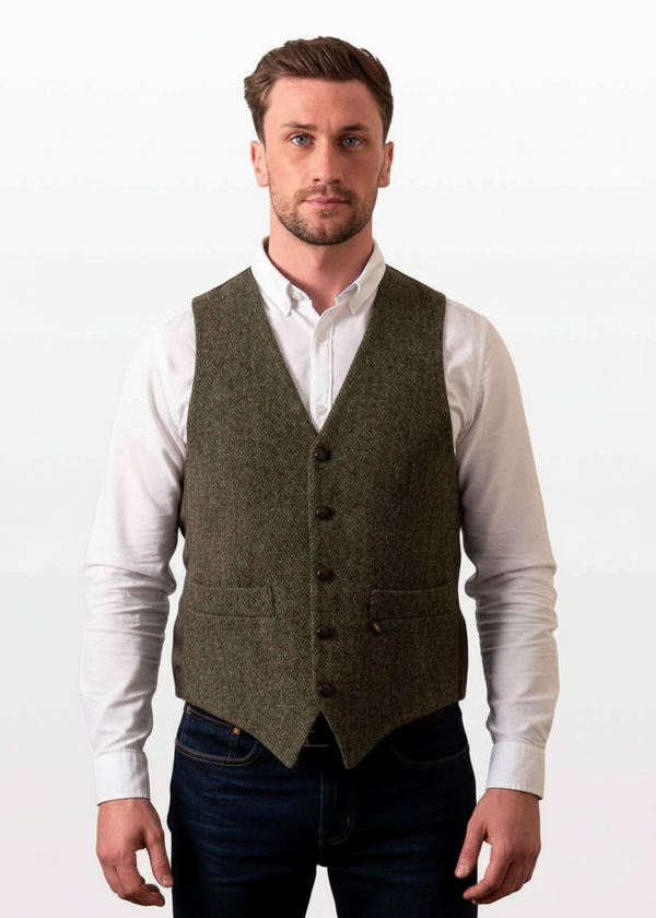 Donegal Tweed Green Waistcoat - Premium Irish Heritage - Hatman of Ireland