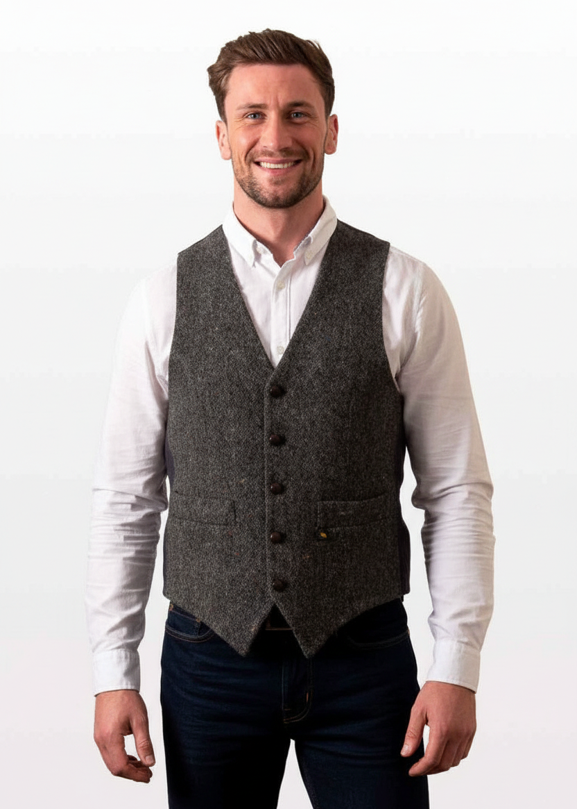 Donegal Tweed Waistcoat - Rich Flecked Charcoal | Premium Irish Wool Vest