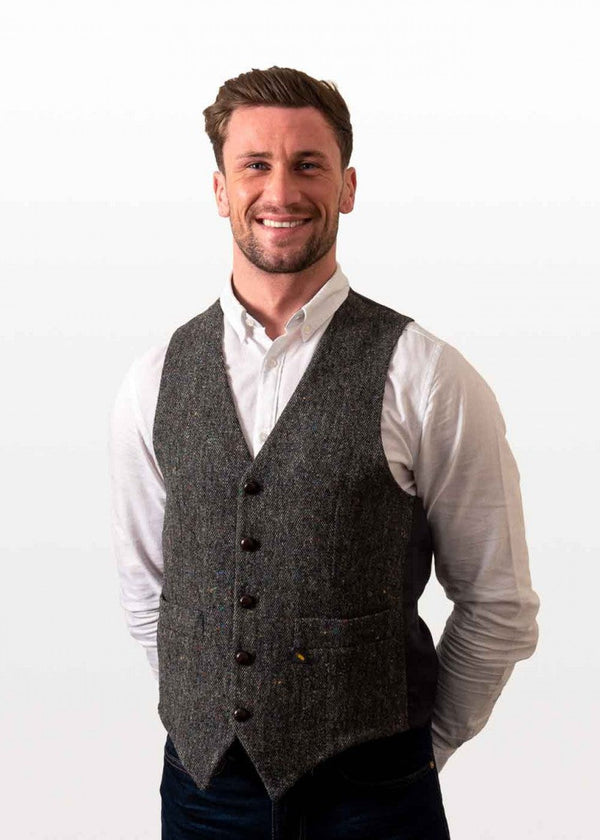 Donegal Tweed Waistcoat - Rich Flecked Charcoal | Premium Irish Wool Vest
