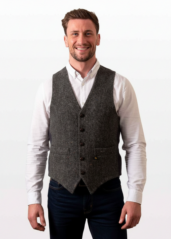 Donegal Tweed Waistcoat - Rich Flecked Charcoal | Premium Irish Wool Vest