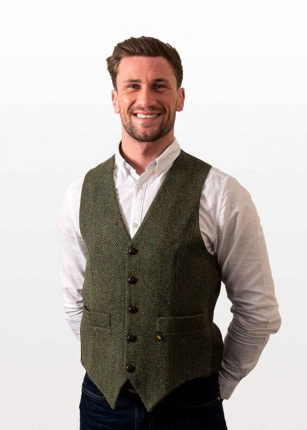 Donegal Tweed Waistcoat in Green - Premium Irish Wool Vest | Hatman of Ireland