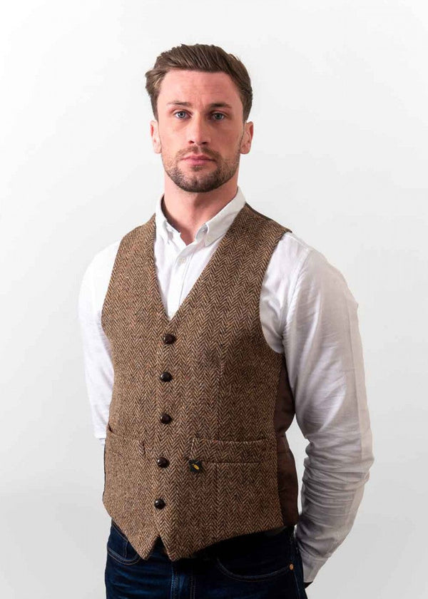 Donegal Tweed Waistcoat Brown - Premium Irish Wool Vest | Hatman of Ireland