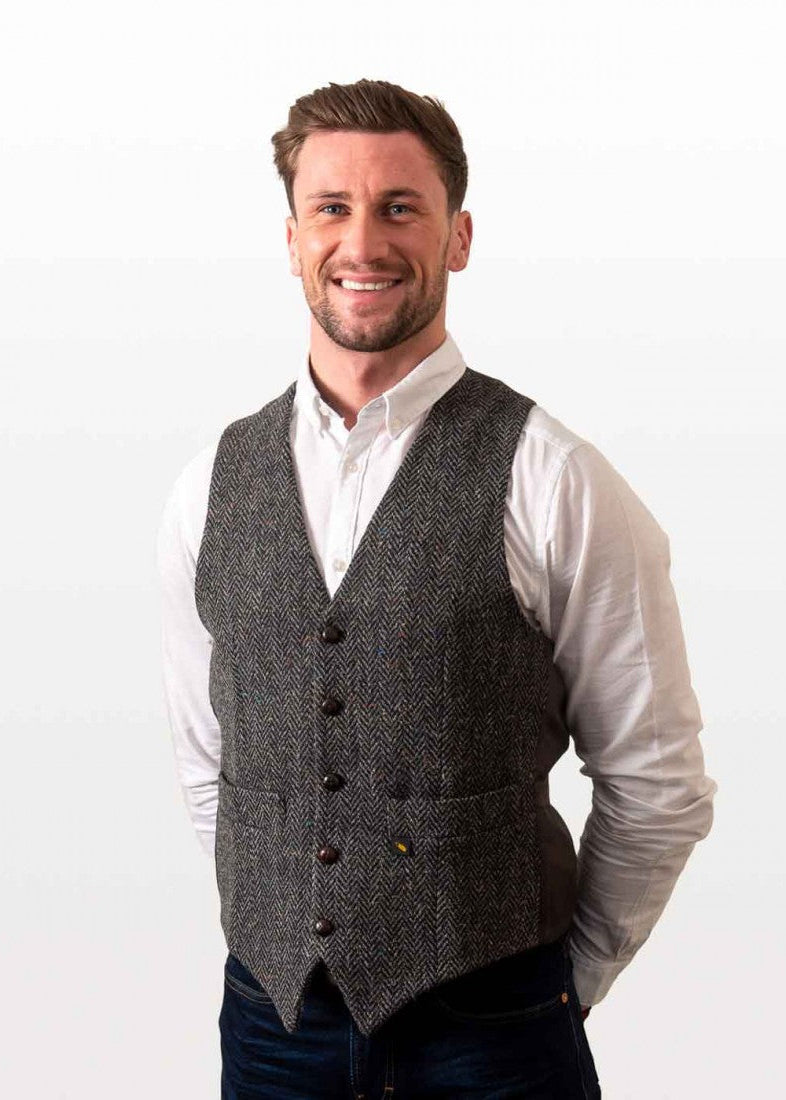 Donegal Tweed Charcoal Herringbone Waistcoat - Premium Irish Wool - Hatman of Ireland