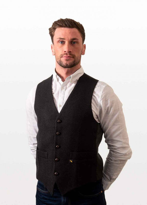 Donegal Tweed Black Waistcoat - Premium Irish Heritage Vest | Hatman of Ireland