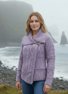 Patchwork Ladies Aran Cardigan | Lavender Merino Wool