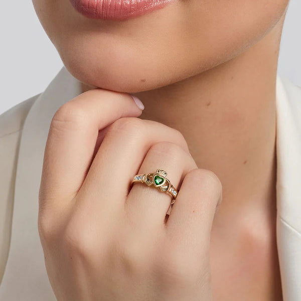 10K Gold Emerald Claddagh Ring - Irish Heritage Jewelry by Solvar