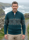 Aran Crafts Celtic Jacquard Zip Sweater | Premium Merino Wool | Clearance
