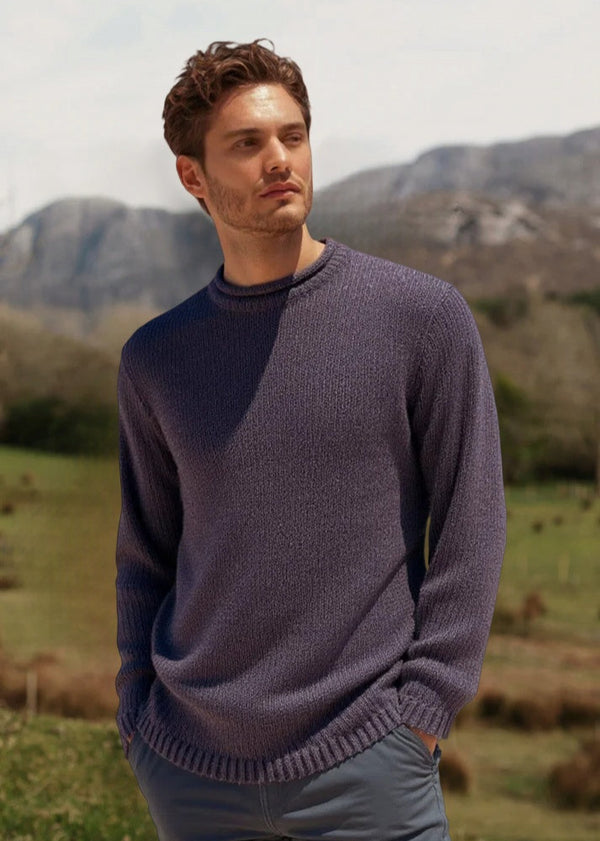 Roll Neck Merino Wool Fisherman Sweater | Purple Fleck